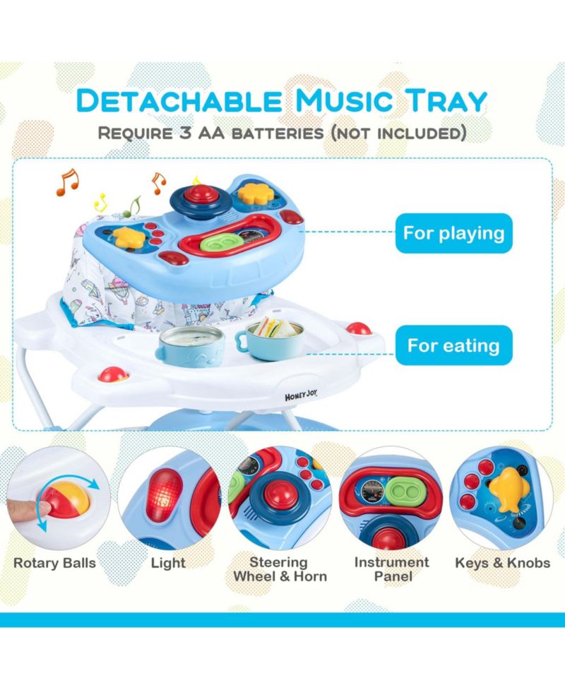 6 in 1 Baby Walker Adjustable Toddler Activity Center with Music Tray