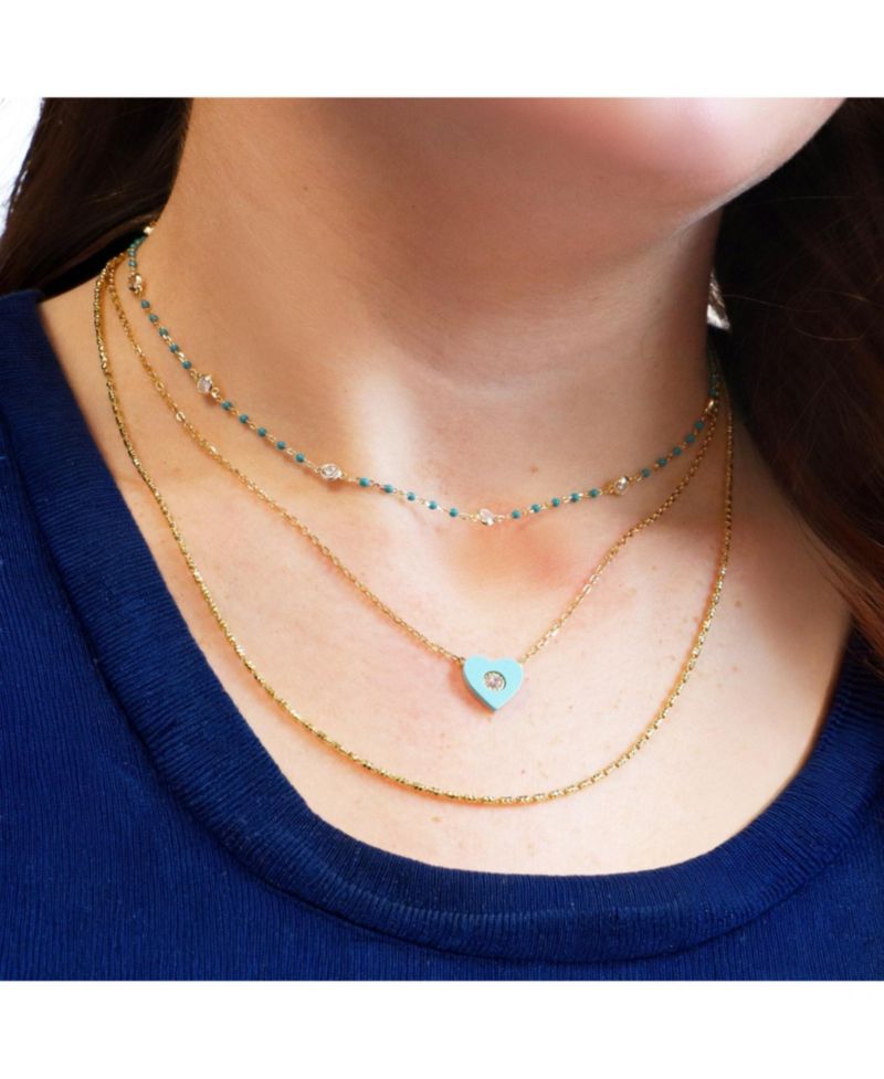 Turquoise CZ Single Heart Necklace 14K Gold-Plated Sterling Silver