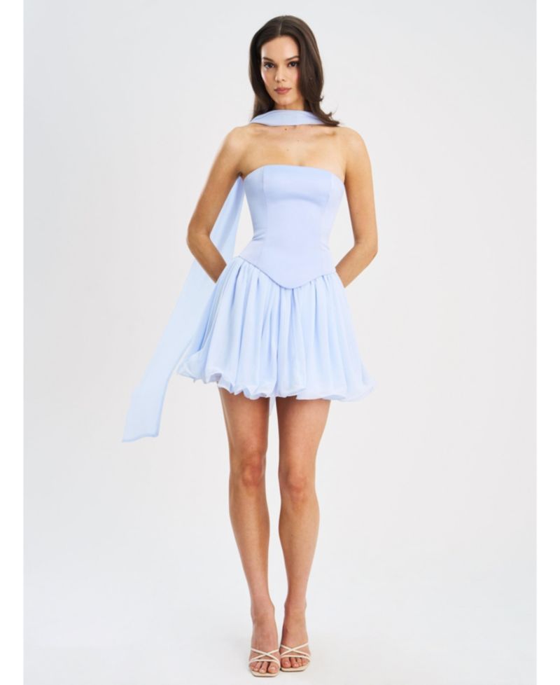 Women's Valentina Baby Blue Boned Curve Edge Peplum Mini Dress