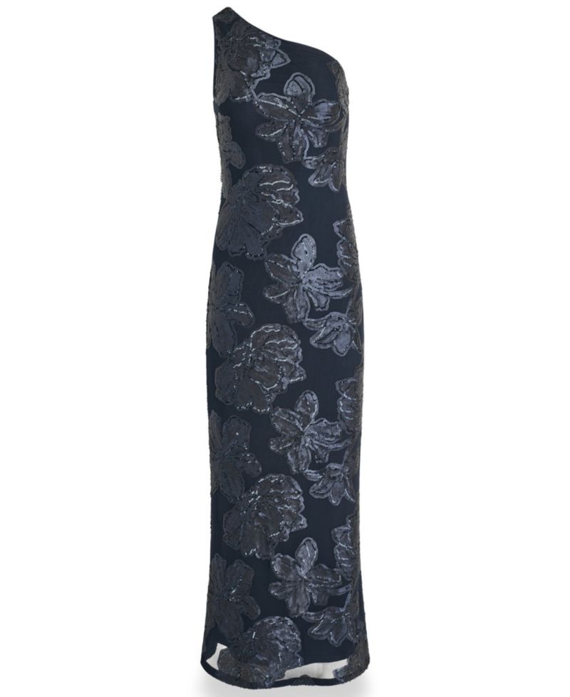 Women's One-Shoulder Floral-Sequin Gown