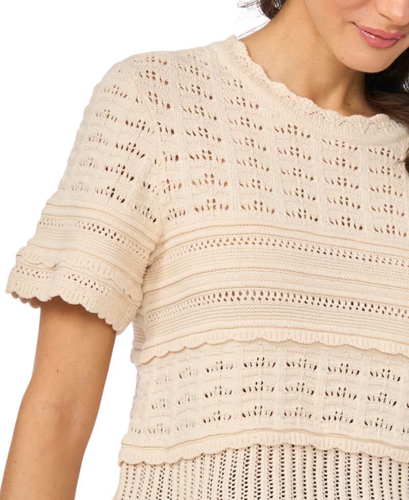 Women's Multi-Stitch Pointelle Short-Sleeve Sweater