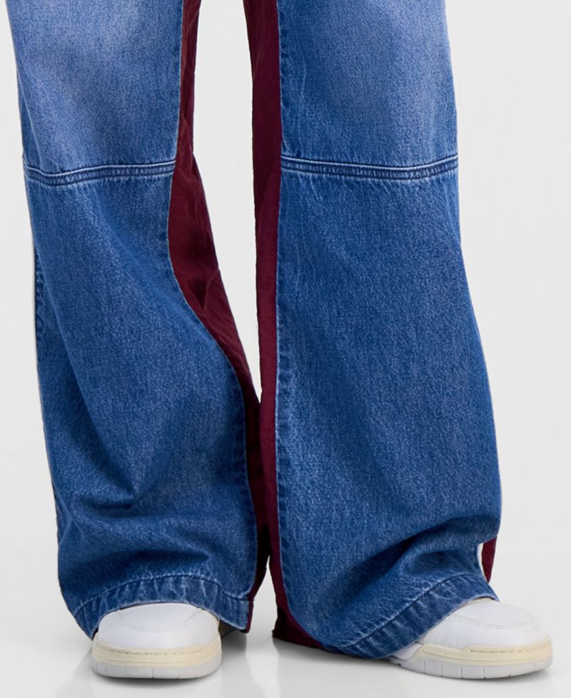 Juniors' Mixed Materials Wide Leg Jeans