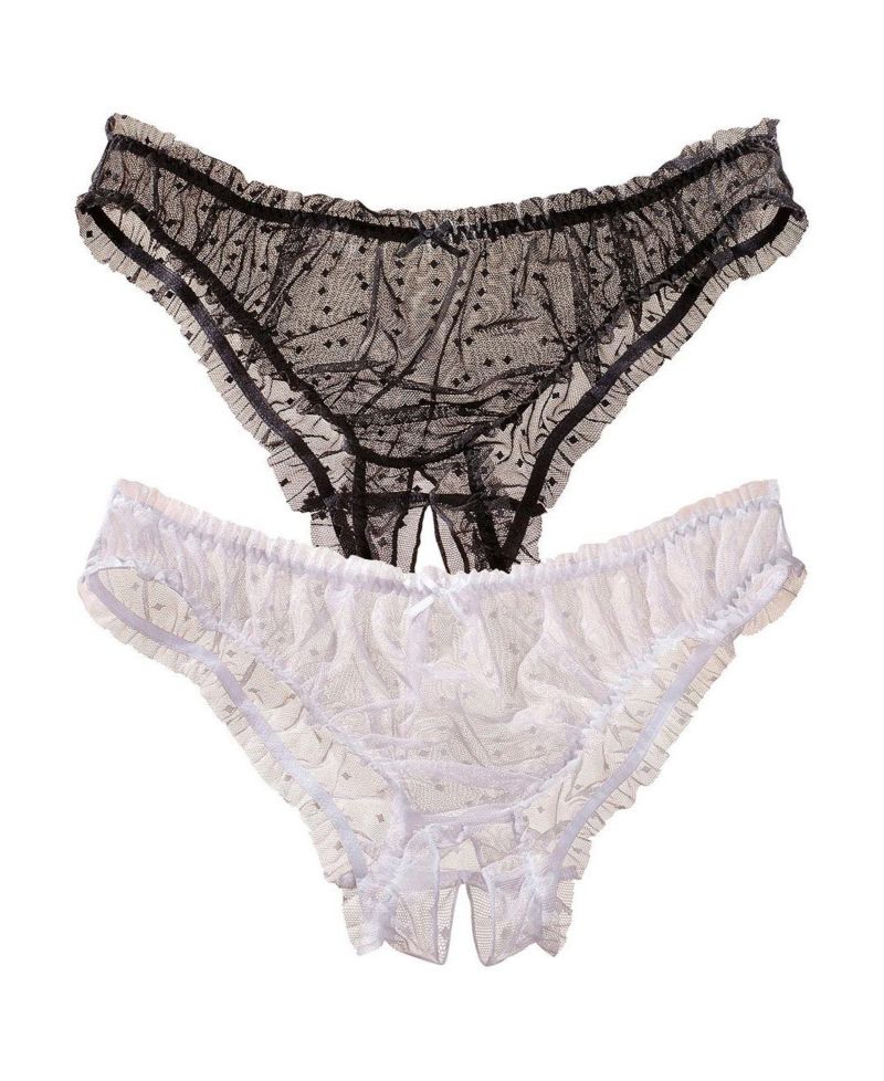 Women's Polka-Dot Print 2-Pack Sheer Open Panties Alluring Lingerie