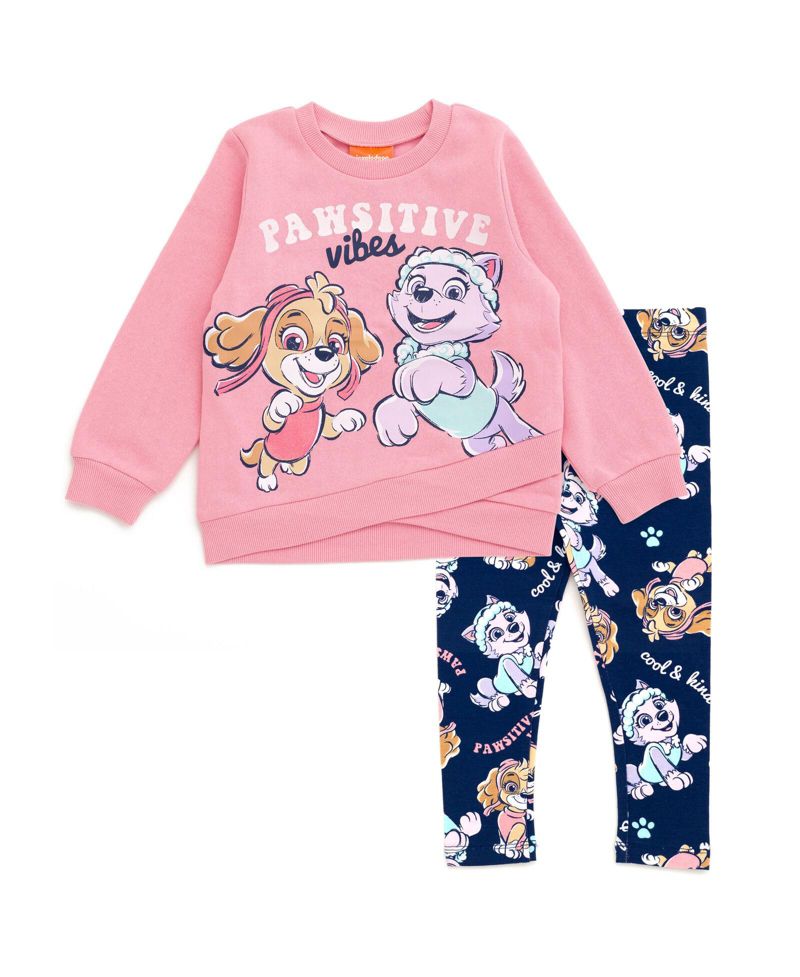 Little Girls Crossover Fleece Sweatshirt and Leggings Outfit Set