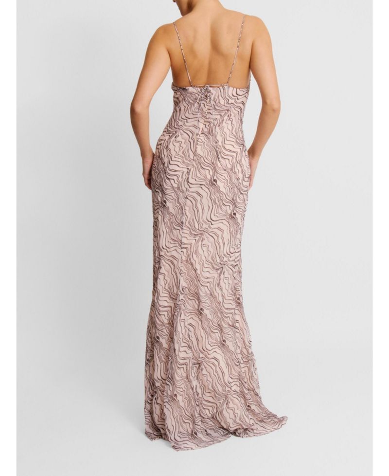 Women's Strappy Coursage Beaded Maxi Dress