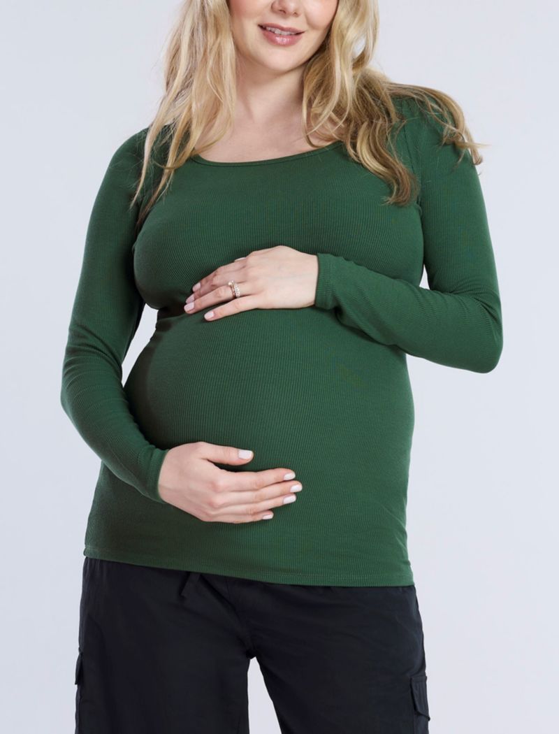 Women's Square Neck Rib Knit Long Sleeve Tee - Motherhood