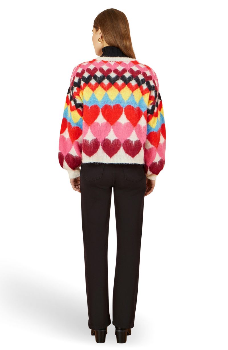 Women's Tie Front Heart Intarsia Cardigan