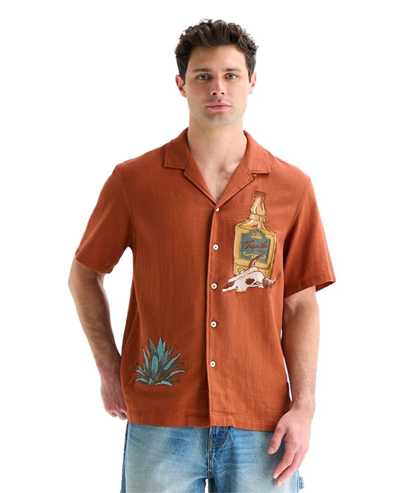 Men's Embroidered Tequila Time Short-Sleeve Shirt