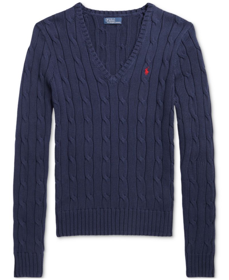 Women's Cable-Knit Cotton V-Neck Sweater
