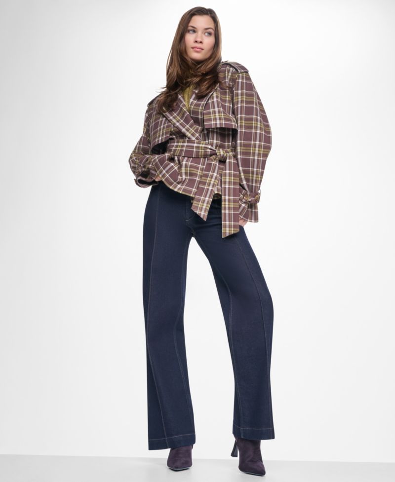Women's Plaid Double-Breasted Short Trench Jacket