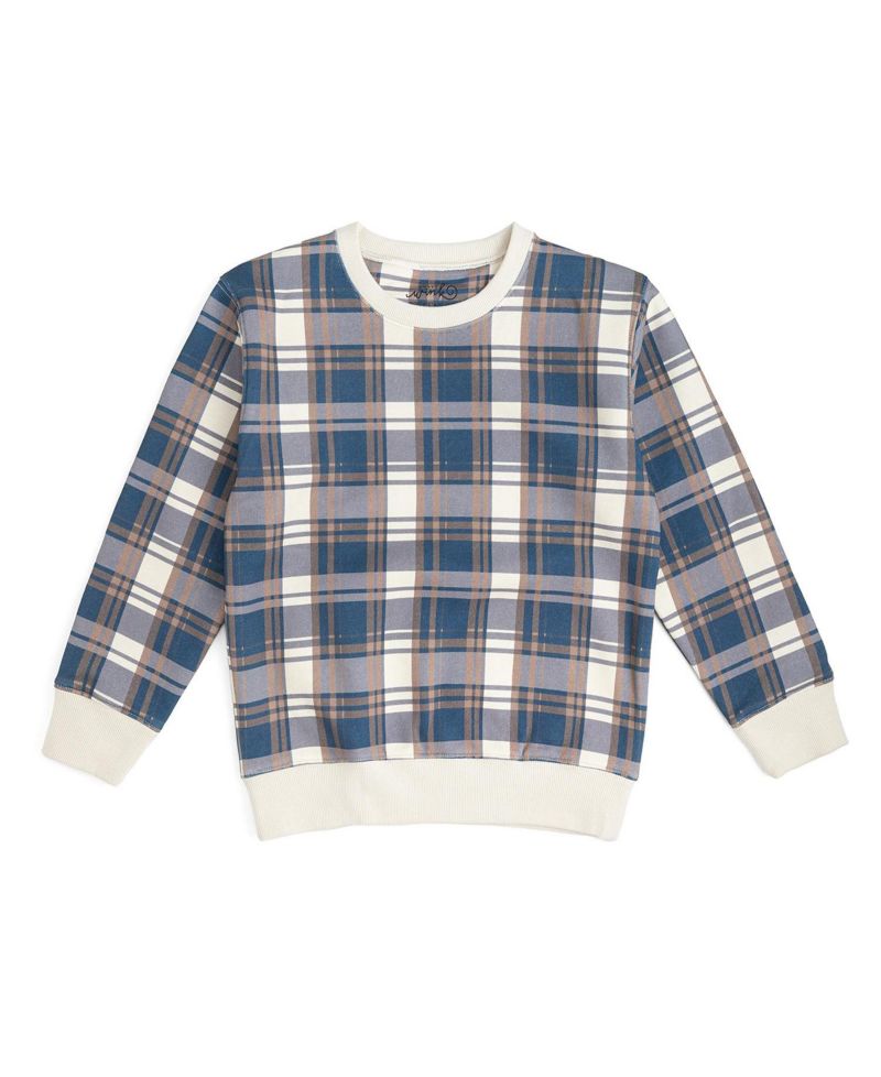 Little Boys Navy Plaid Sweatshirt