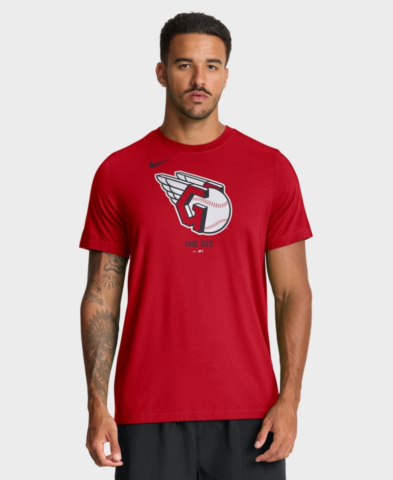 Men's Red Cleveland Guardians Tri-Blend Logo T-Shirt