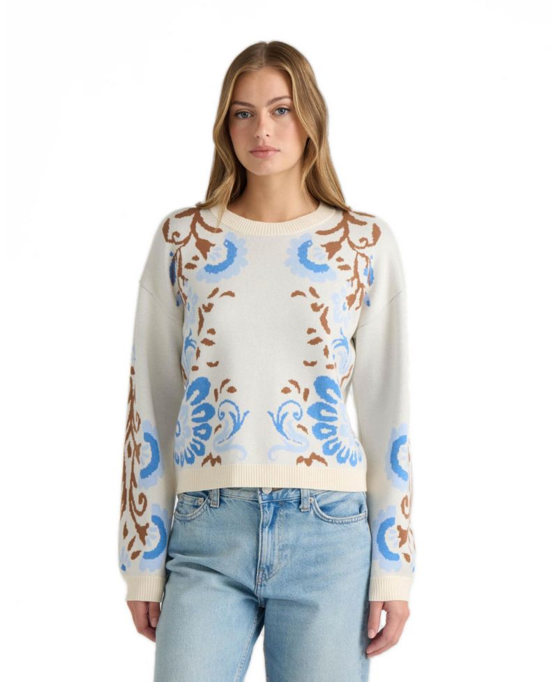 Women's Jacquard Balloon-Sleeve Crewneck Sweater