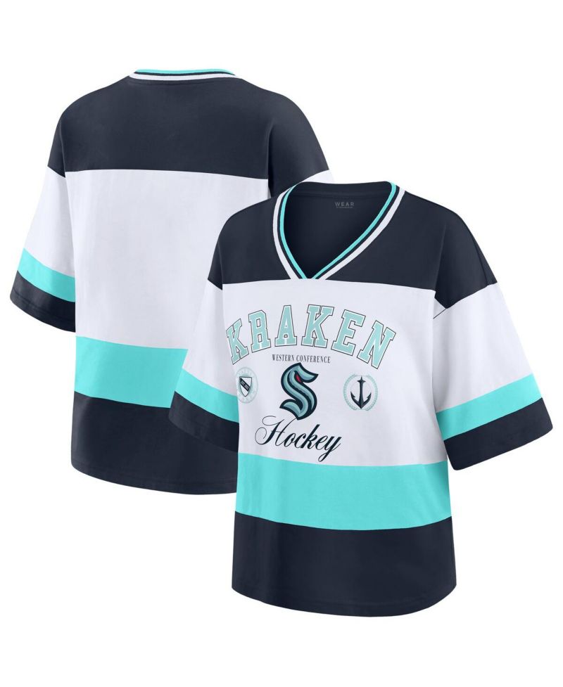 Women's Deep Sea Black/White Seattle Kraken Football T-Shirt
