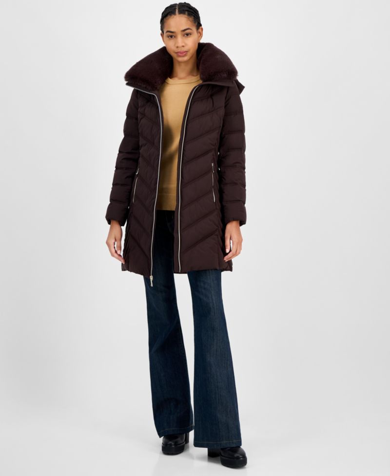 Women's Faux-Fur-Trim Hooded Puffer Coat