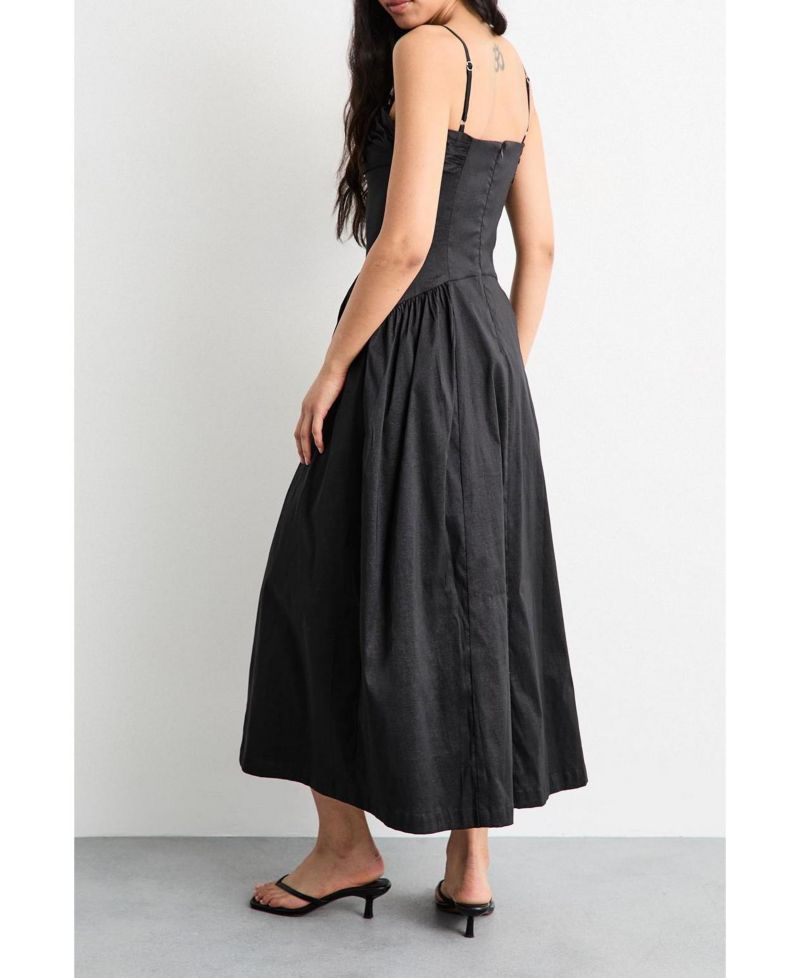 Women's Dropped Waist Ruched Bust Midi Dress