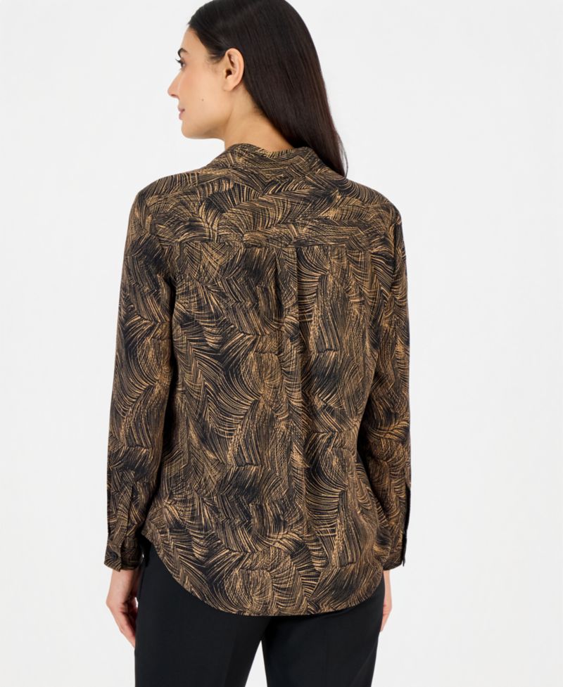 Women's Petite Button-Down Collared Blouse