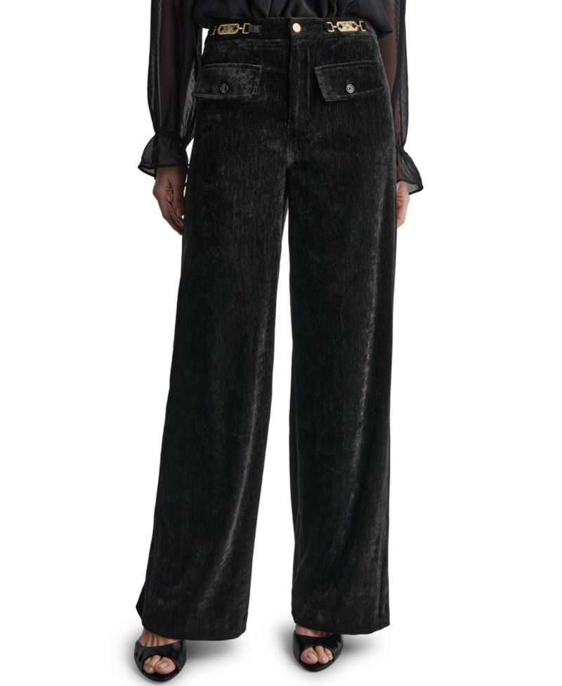 Women's High-Rise Wide-Leg Velvet Pants