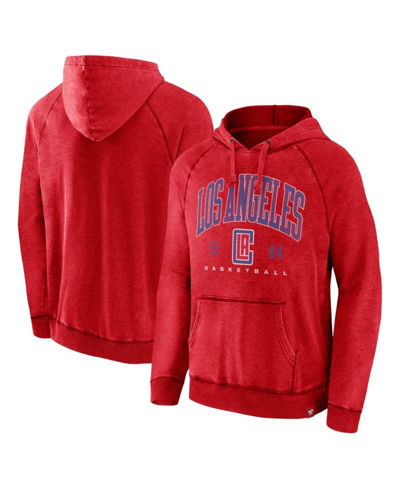 Men's Heather Red LA Clippers Foul Trouble Snow Wash Raglan Pullover Hoodie