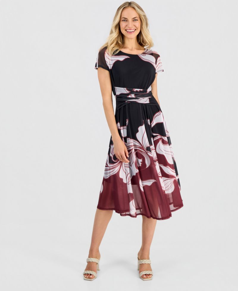 Women's Printed Mesh Midi Dress