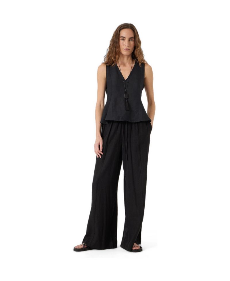 Women's Jose V-Neck Godet Sleeveless Linen-Blend Top