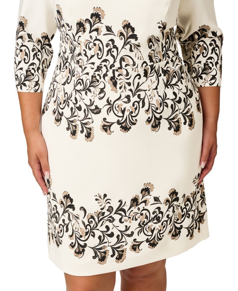 Plus Size Floral-Print 3/4-Sleeve Sheath Dress