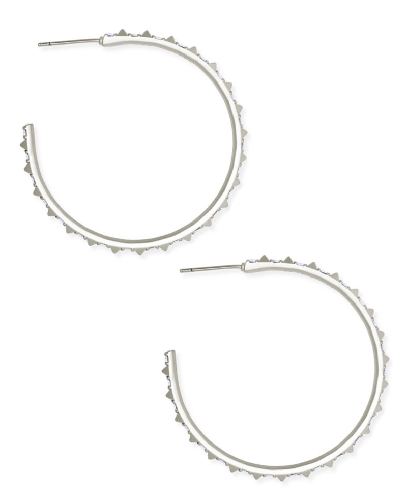 Medium Pav&eacute; C-Hoop Earrings, 1.7"
