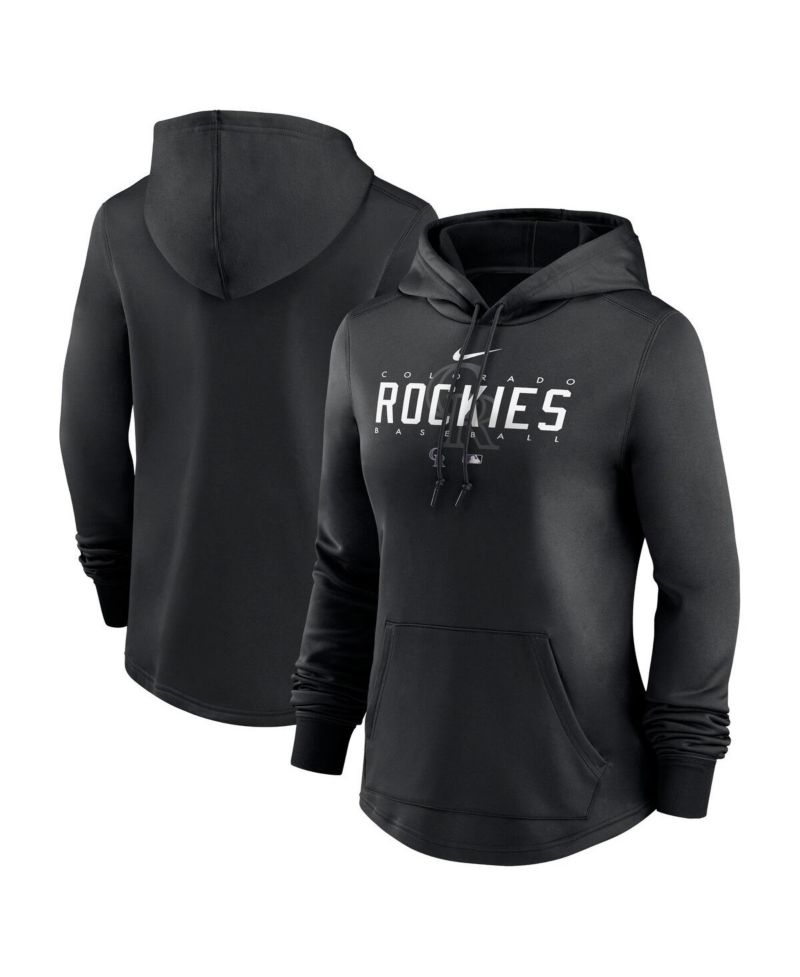 Women's Black Colorado Rockies Authentic Collection Pregame Performance Pullover Hoodie