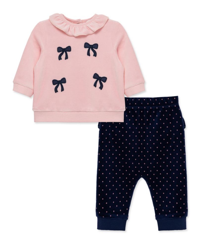 Baby Girls' Chenille Bows Velour Top and Dot Print Pants, 2-Piece Set