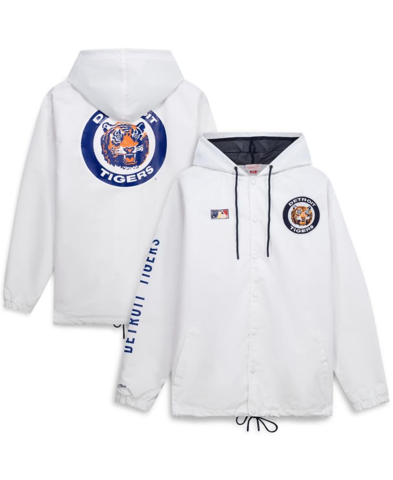 Mitchell Ness Men's White Detroit Tigers Big & Tall Full-Snap Hooded Jacket