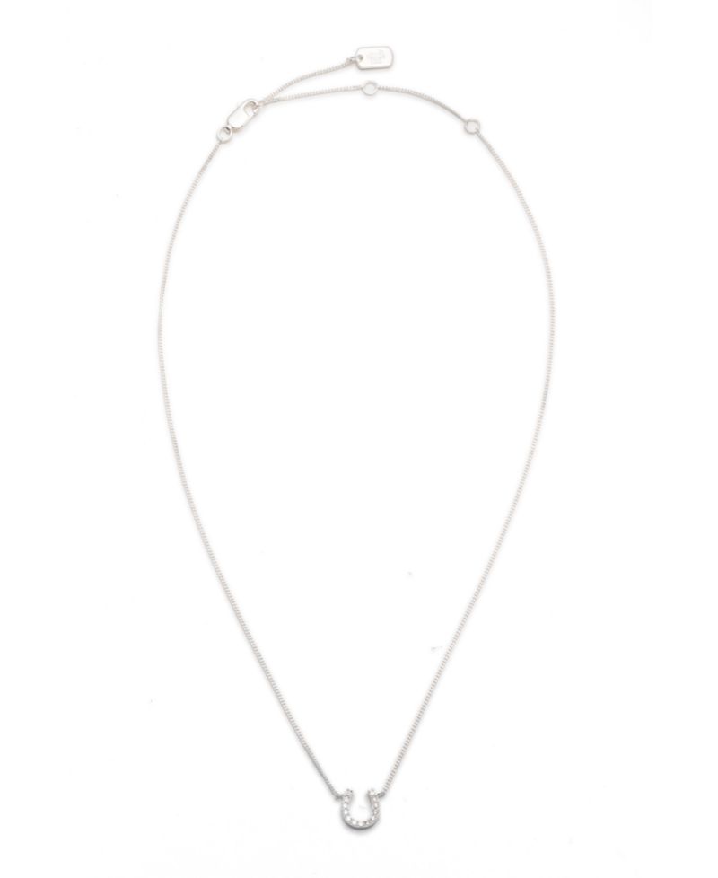 Cubic Zirconia Horseshoe Pendant Necklace in Sterling Silver, 14" + 3" extender
