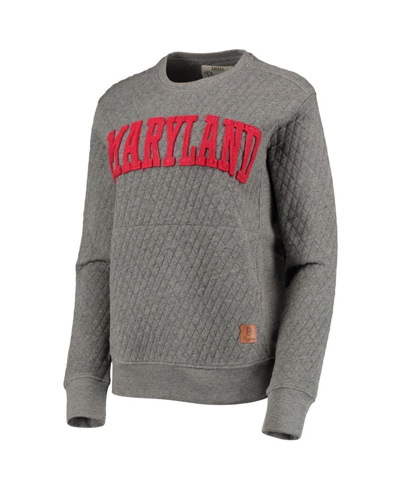 Women's Heathered Gray Maryland Terrapins Moose Applique Quilted Pullover Sweatshirt