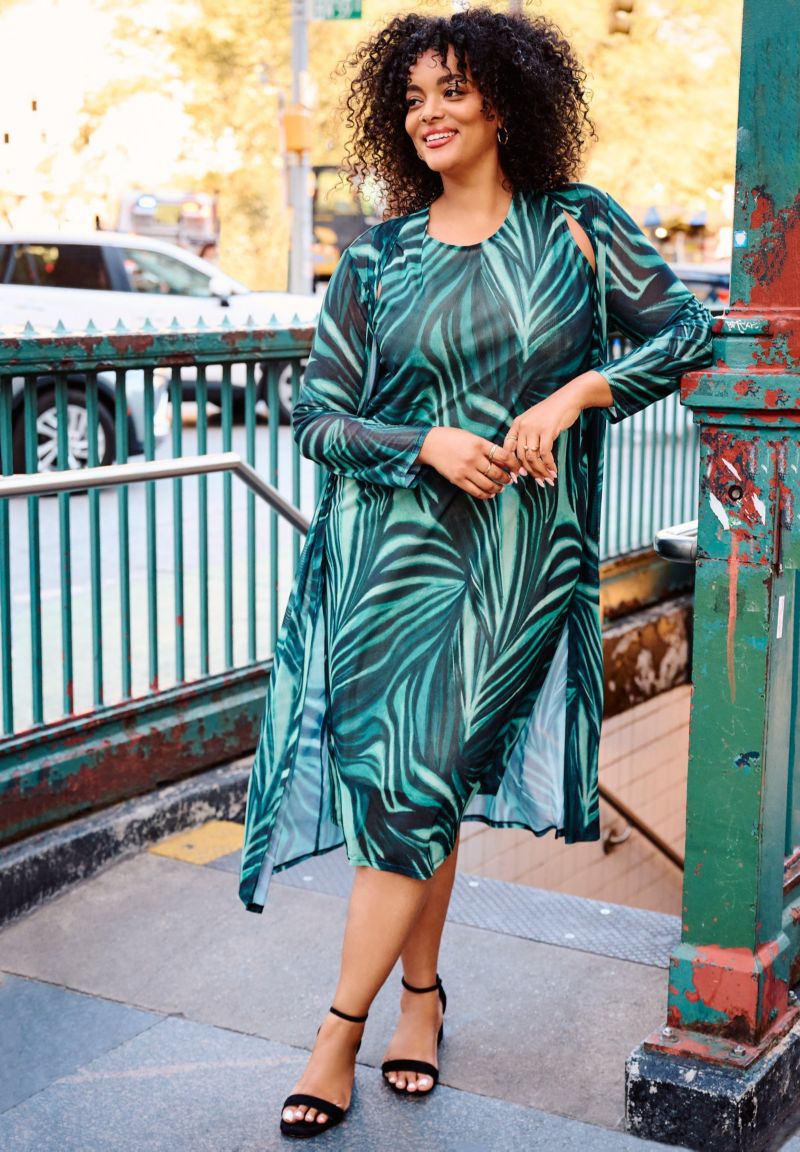 Women's Plus Size Long Sleeve Mesh Duster