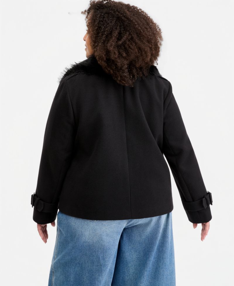 Plus Size Faux-Fur-Collar Peacoat