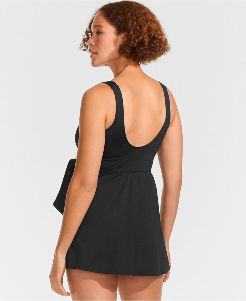 Women's Long Side Tie Mini Swim Dress Swimsuit