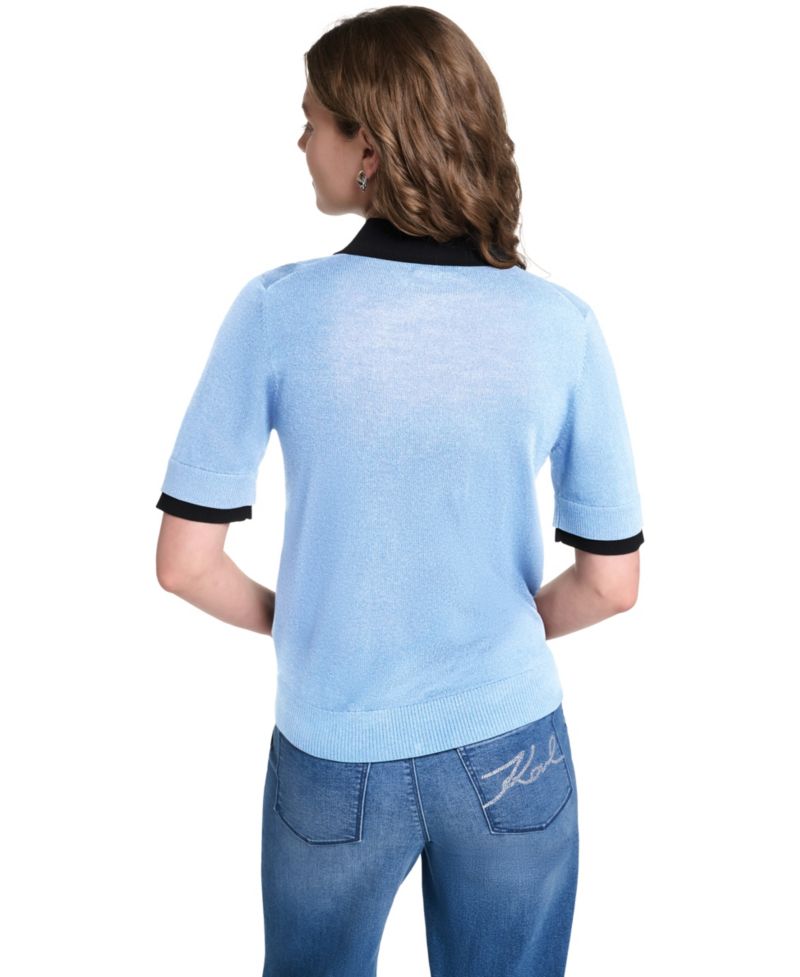 Petite Short-Sleeve Contrast Collar Sweater