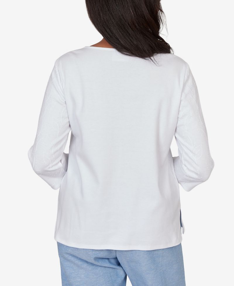 Women's Caribbean Blues Embroidered Dragonfly Floral Top