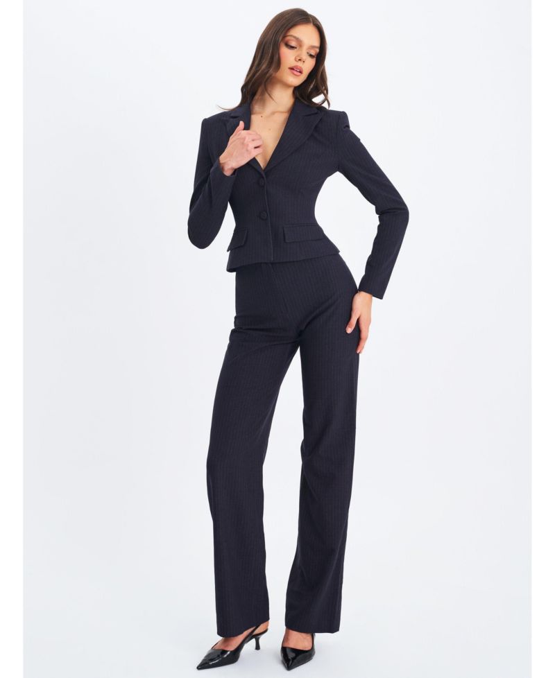 Women's Quinnie Navy Striped High-Waisted Straight Leg Pant