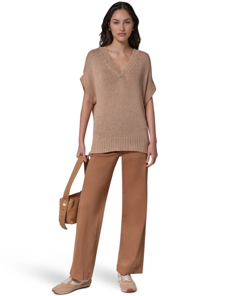 Women's Short Sleeve Relaxed Fit Lurex Sweater