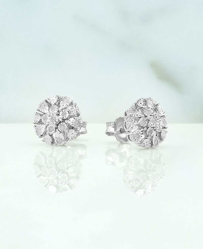 Diamond Flower Burst Stud Earrings (1/10 ct. t.w.) in Sterling Silver