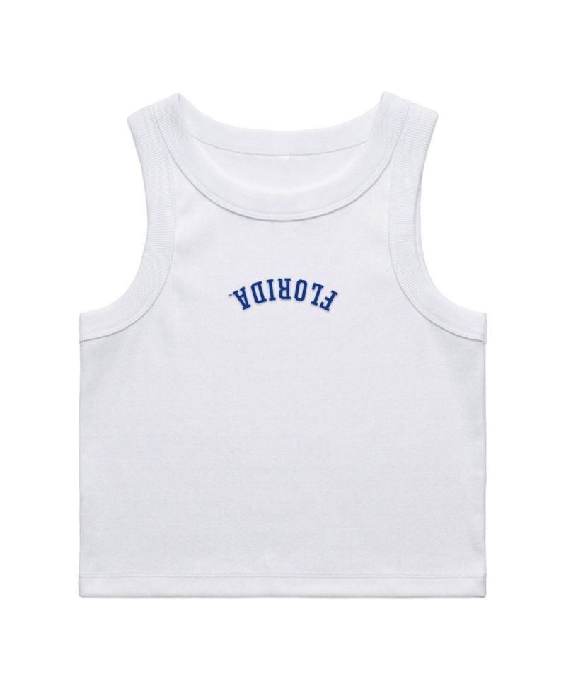 Women's White Florida Gators Upside Down Embroidery Ribbed Cropped Tank Top