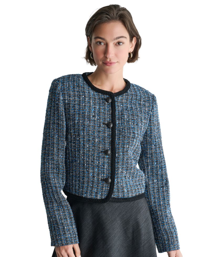 Women's Cropped Button-Front Tweed Jacket