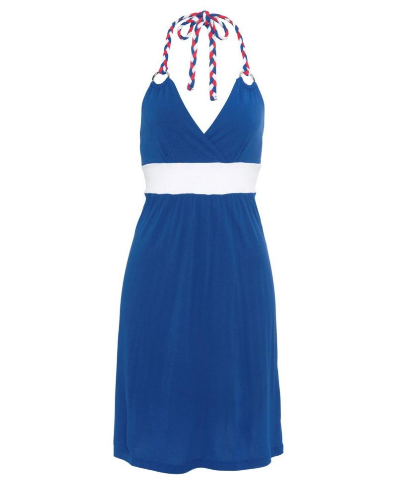 Women's Viscose Color-Block Color Block Halter-Neck Short Dress