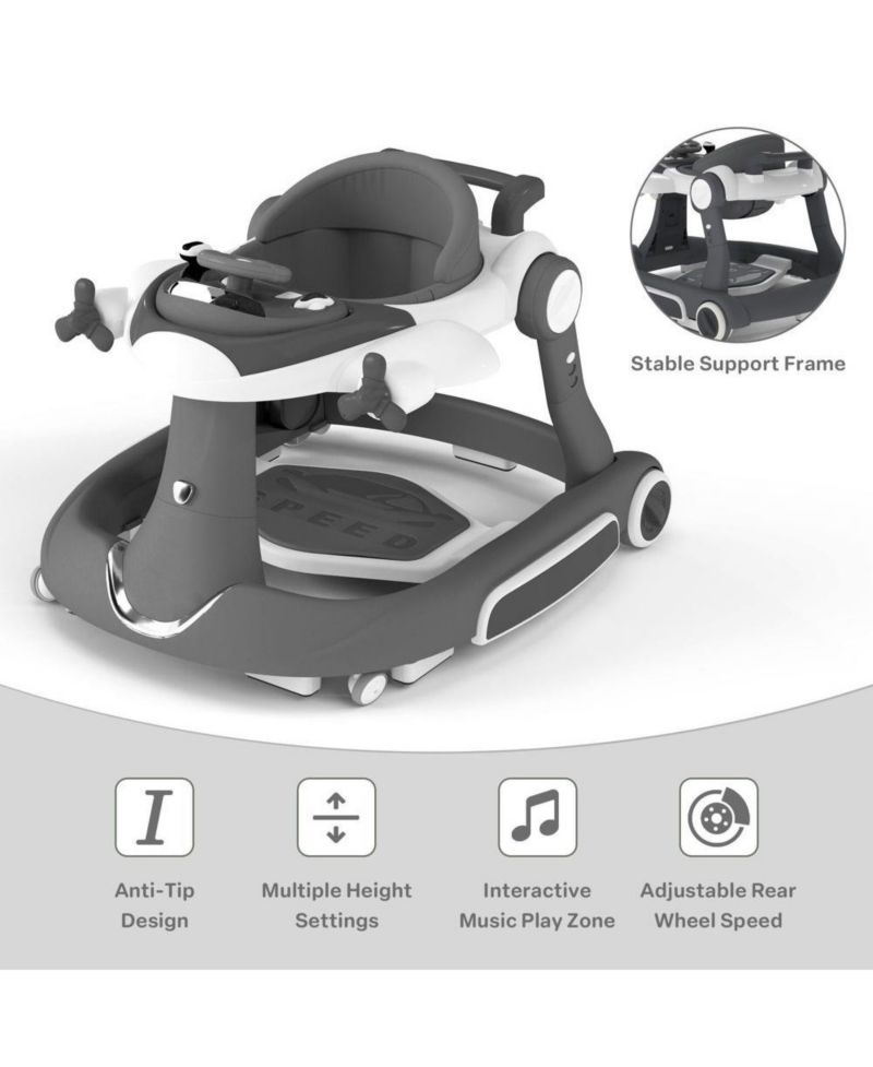 Convertible Baby Activity Walker with Adjustable Height, Foldable Design and Interactive Play Features
