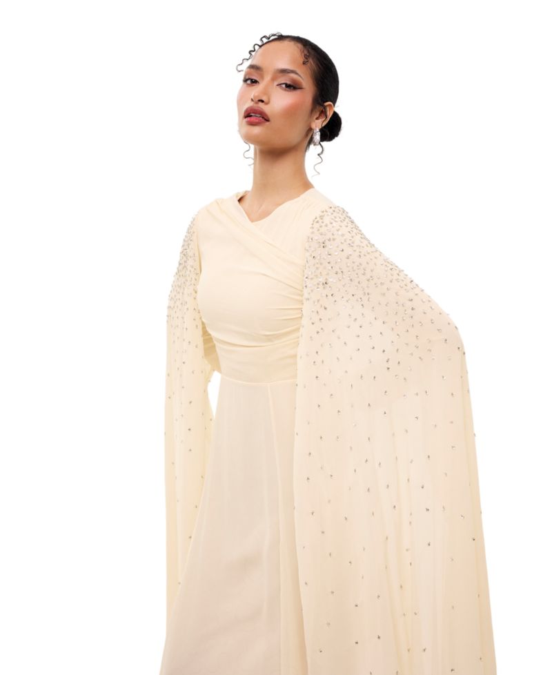 Women's Sequin-Embellished Cape-Style Sleeves Maxi Dress