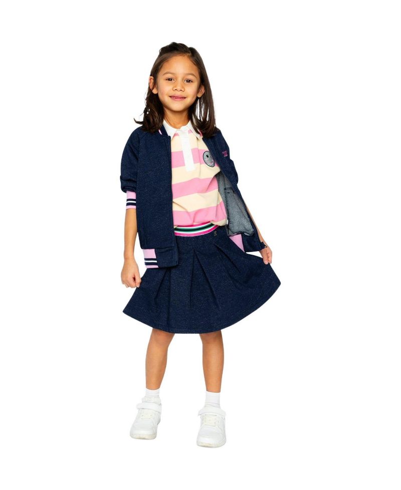 Little and Big Girl ( size 6 to 14 ) Pleated French Terry Skirt Denim