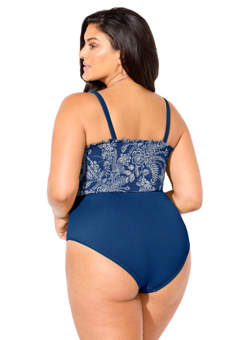 Women's Smocked Ring Strap One Piece Swimsuit