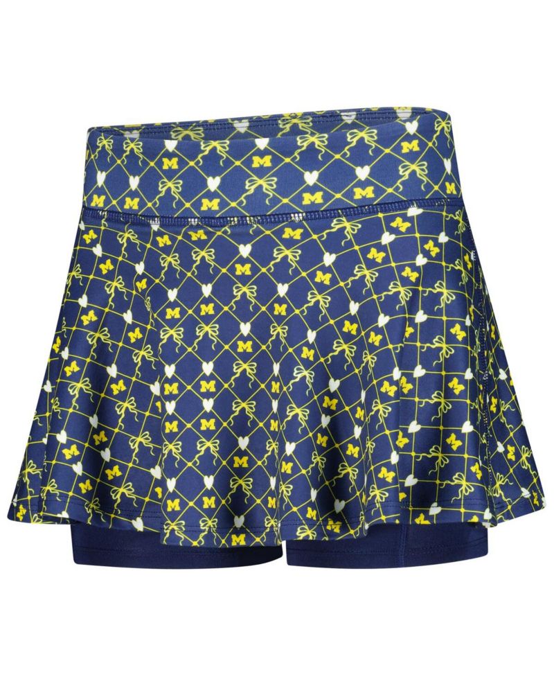Big Girls Navy Michigan Wolverines All-Over Print Bow Team Logo Skort