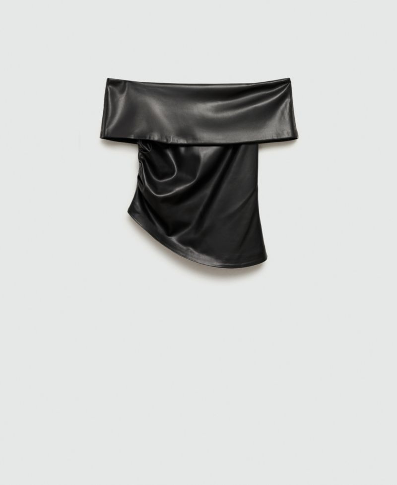 Women's Open Shoulders Leather-Effect Top