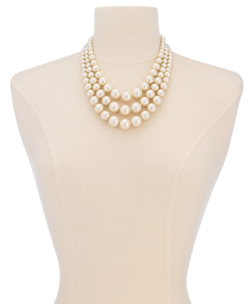 Imitation Pearl Three-Row Collar Necklace
